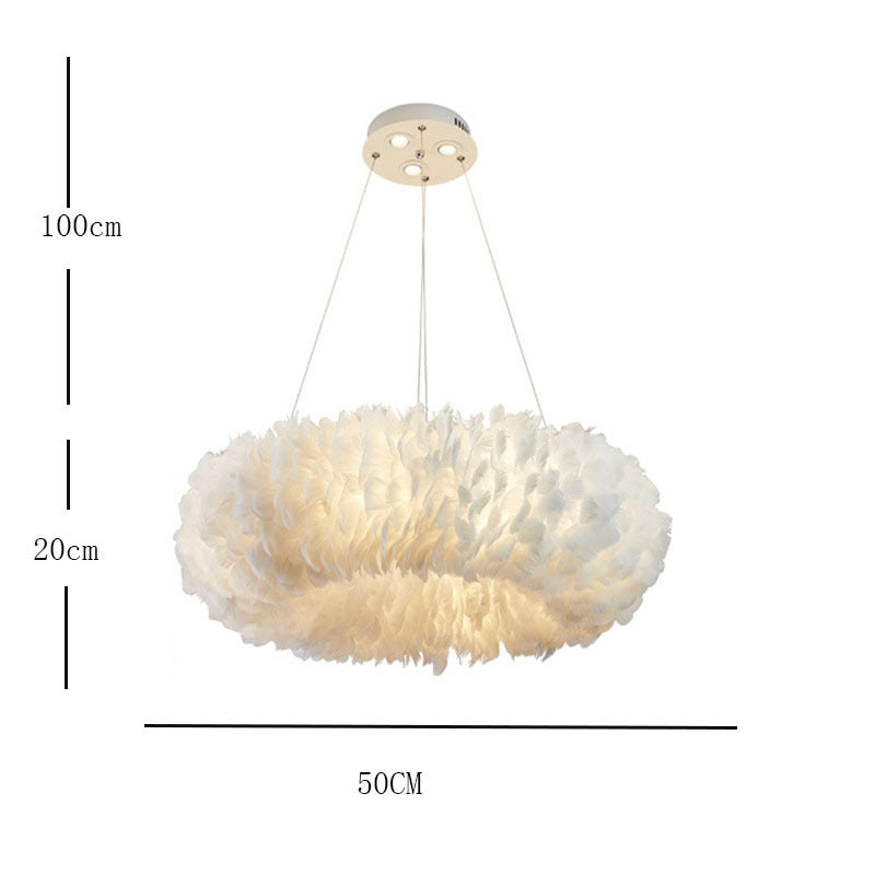 Libitun Romantic Ring Feather/Metal Pendant Light, Natural Ostrich