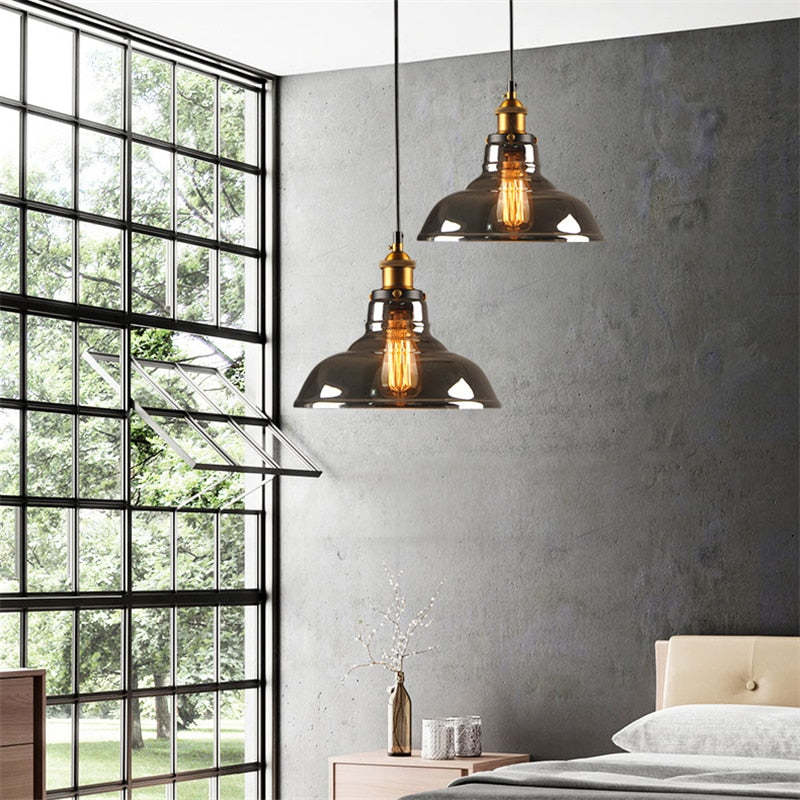 Teni Industrial Glass Pendant Light Clear/Amber/Smoke Grey-Neutral Decor