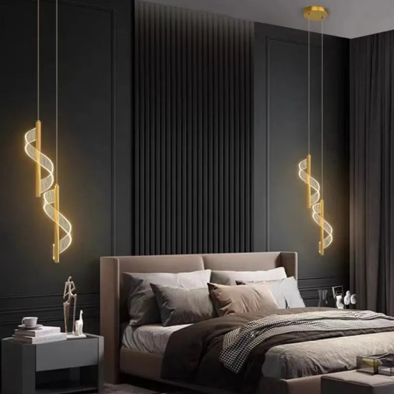 Alven Vintage Golden Ribbon Pendant Light, /-Neutral Decor