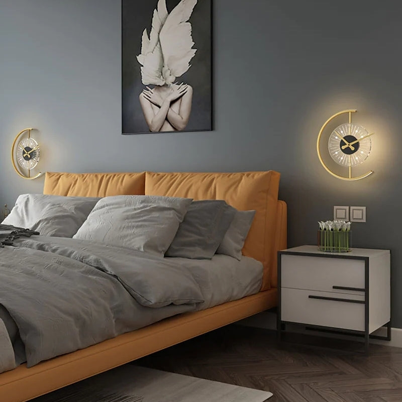 Losarol Modern Clock Metal/ LED Wall Lamp, Black/Gold
