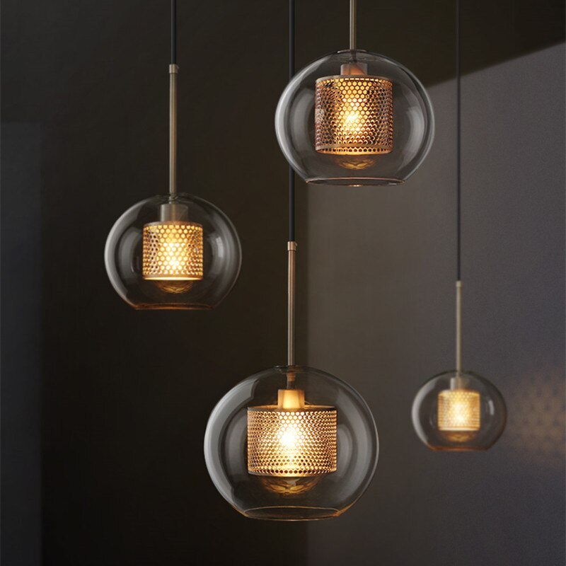 Nerel Contemporary Golden Pendant Light, Glass, Globe/Cylindric-Neutral Decor