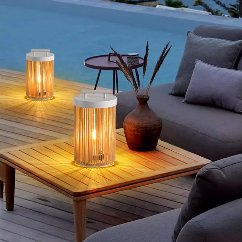 Kadatet Retro Metal/Rattan Floor Lamp, Hardwired/Solar/LED, Outdoor