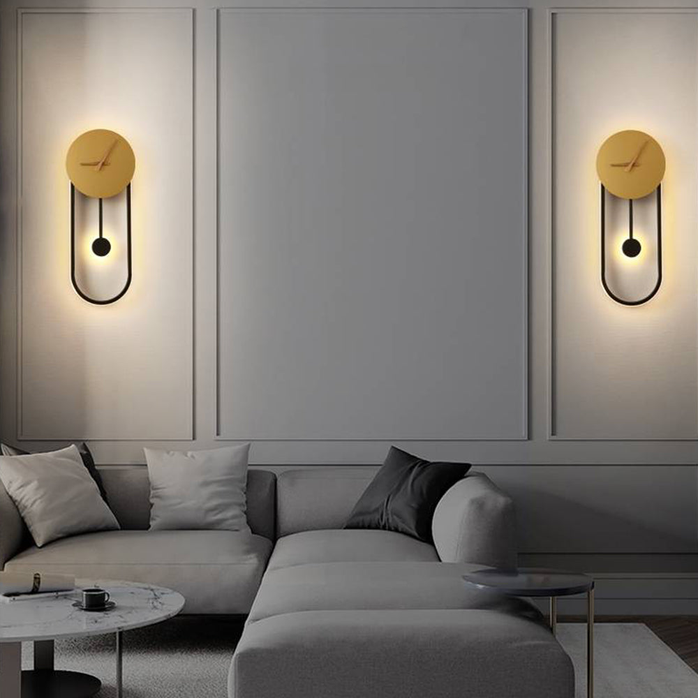 Luvudom Nordic Clock Wall Lamp, Gold & Black