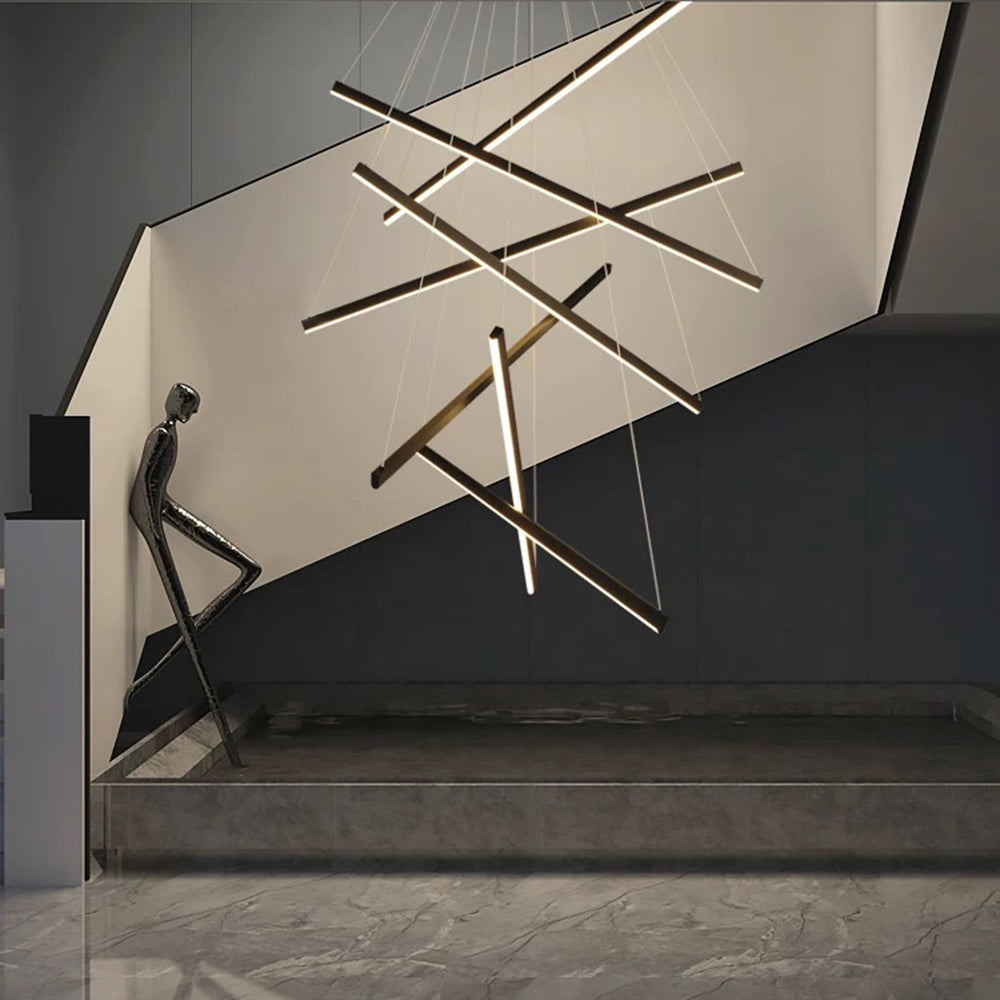 Wuminon Minimalist Linear Metal Pendant Light, Living Room, Black