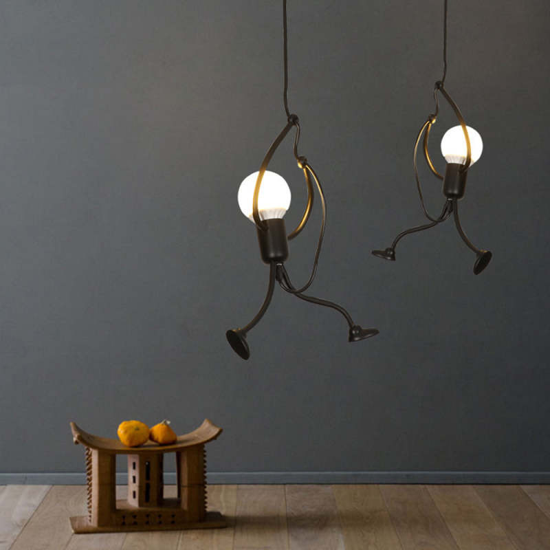 Esi Retro Modern Iron Man Pendant Light, Black-Neutral Decor