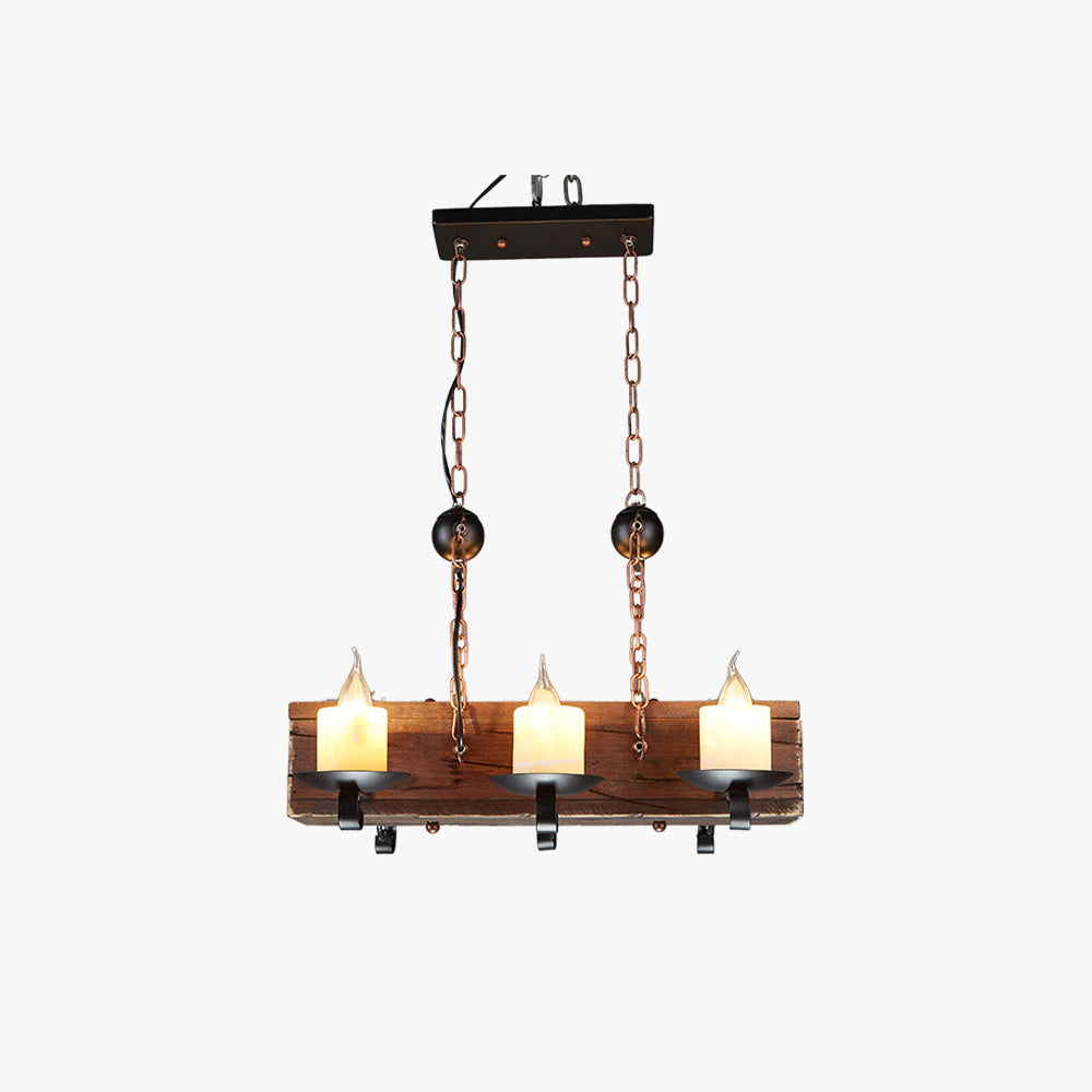 Vegisas Retro Rectangular Metal/Wood Pendant Light, Walnut