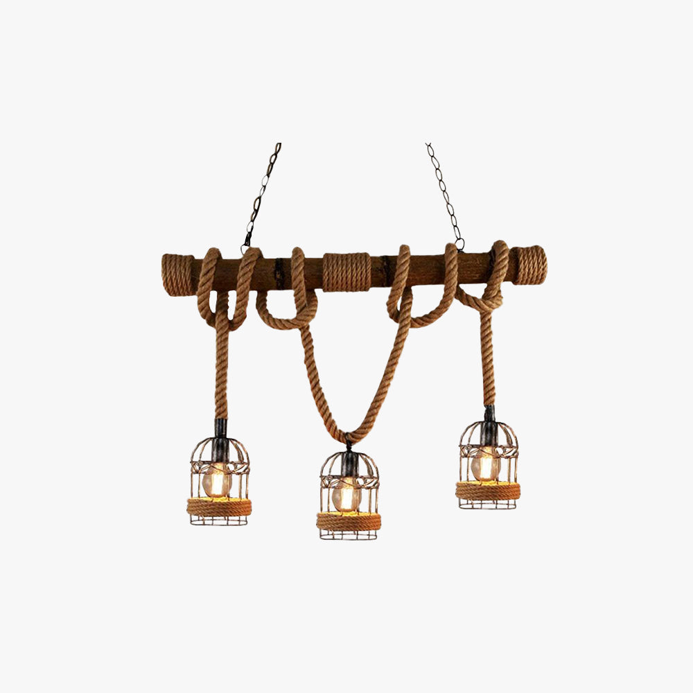 Helamed Vintage 3 Heads Wood Rope Pendant Light