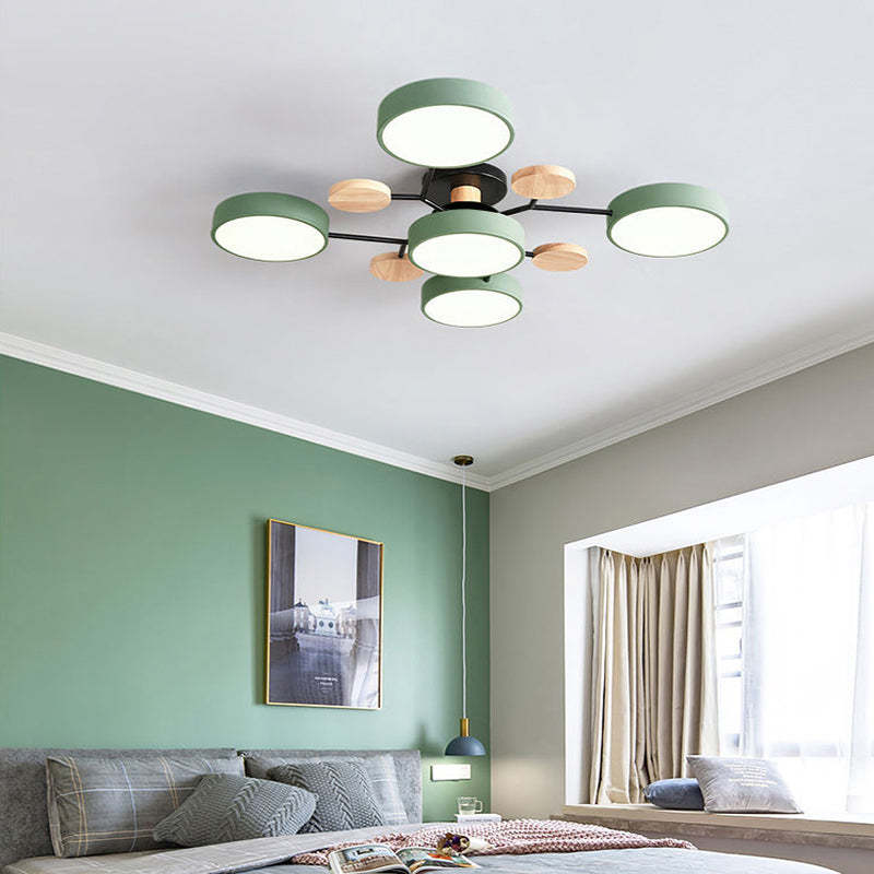 Cumalik Ceiling Light, Wood Round for Living Room