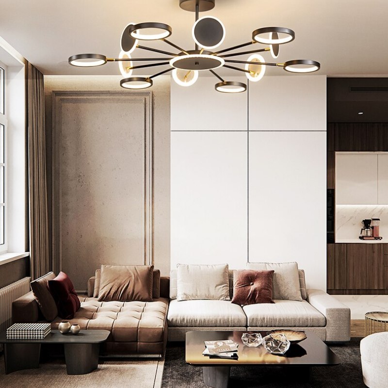 Juvidon Modern Led Chandelier, Geometric, Black Dimmable