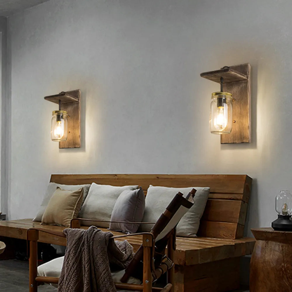 Zanibik Vintage Jar Shape Wood Metal Wall Lamp
