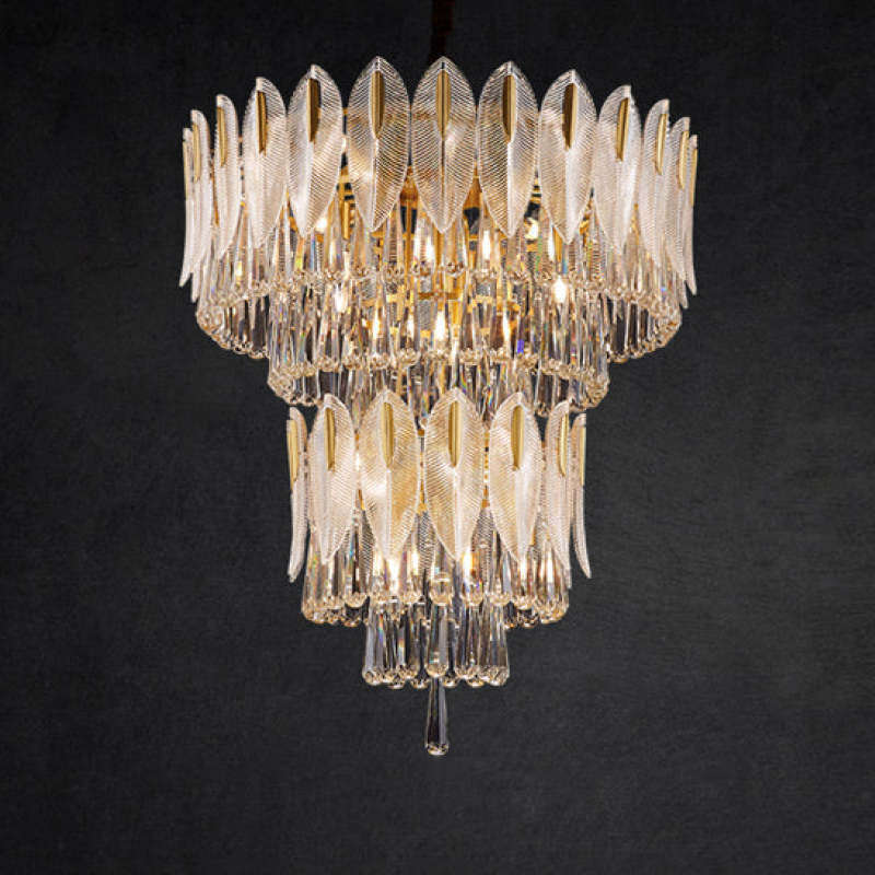 Jusaras Luxury Feather Crystal Chandelier, Living Room
