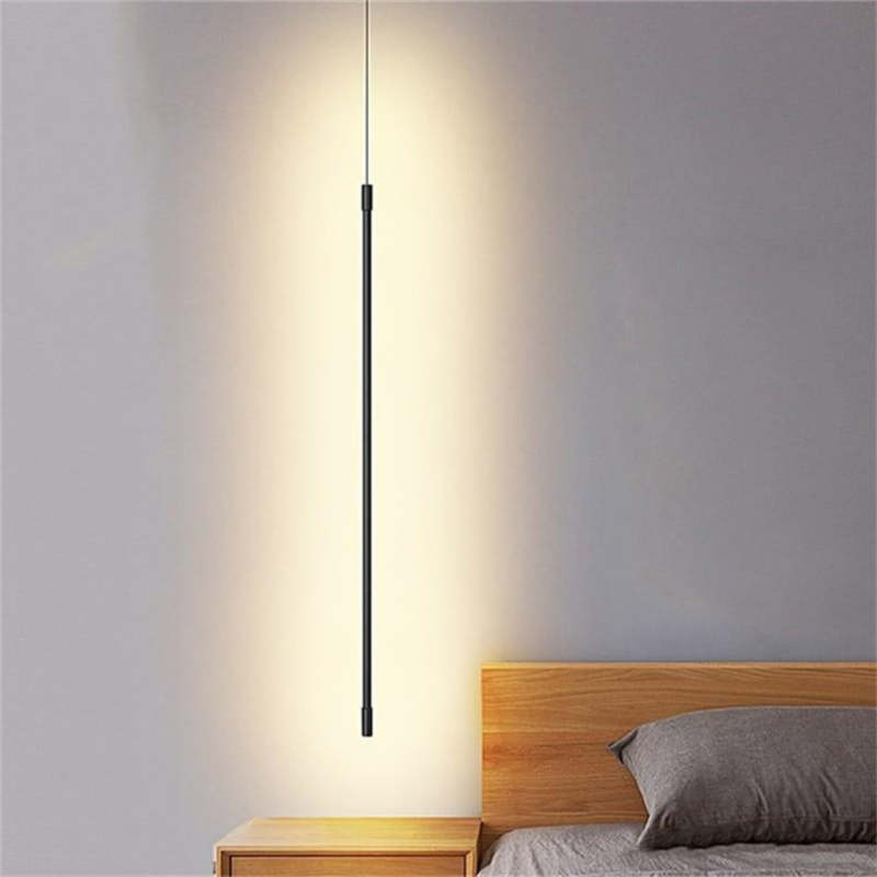 Tavix Minimalist Linear Pendant Light Bedside, Black-Neutral Decor