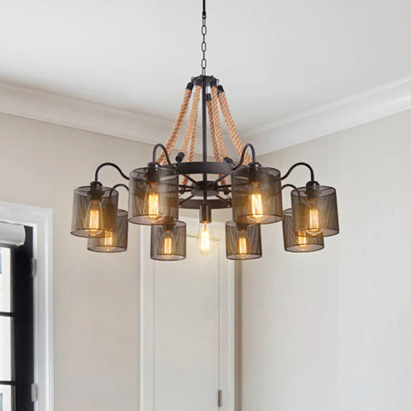 Ceraleno Vintage LED Pendant Light Black Rope/Metal Living Room