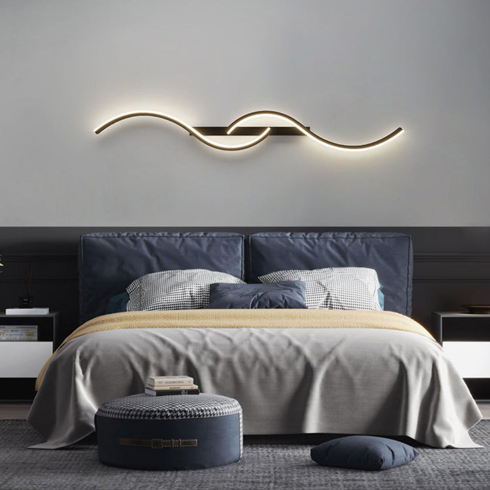 Vireth Modern Linear Wave Bedroom Wall Lamp, Black/Gold-Neutral Decor