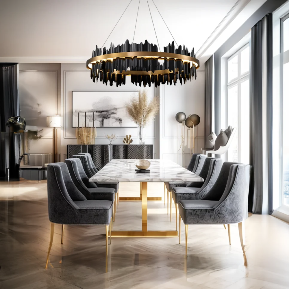 Godusar Industrial Chandelier Cylindrical Metal Black Gold Living Room