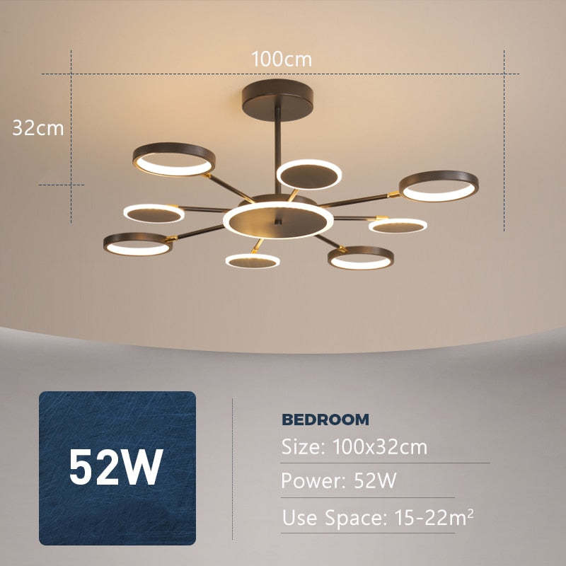 Juvidon Modern Led Chandelier, Geometric, Black Dimmable