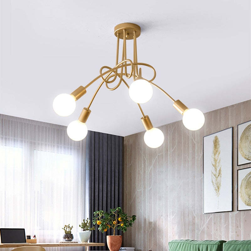 Lopumit Modern Linear Curve Metal Ceiling Light, Dining Room/Living Room