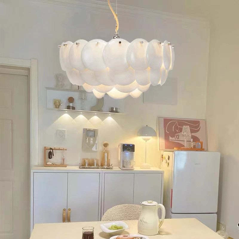 Lapoker Wihte Art Deco Chandelier Light Fixture, Ceramic Leaf & Metal