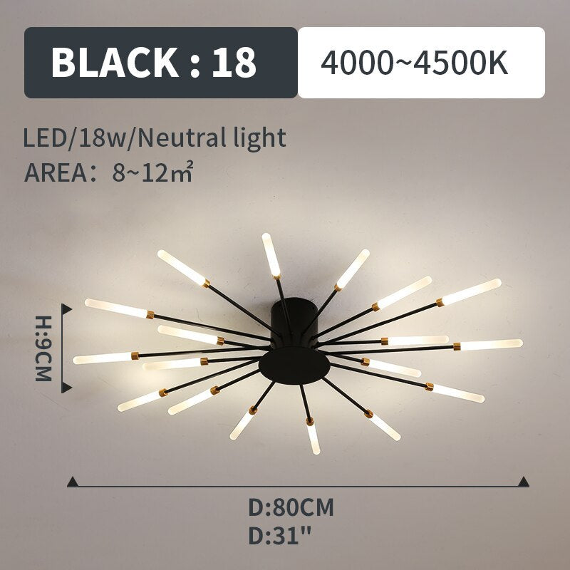 Kovon Flush-Mount Ceiling Light Fireworks, Black/Gold-Neutral Decor