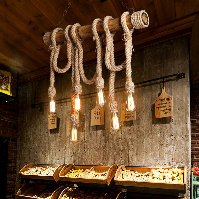Ranobal Vintage Wood/Rope Pendant Light, Living Room