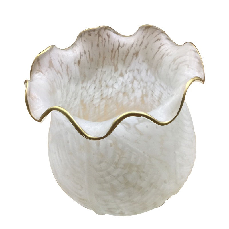 Bigomut Vintage Flower shape Metal&Glass Modern Wall Lamp, White/Bronze
