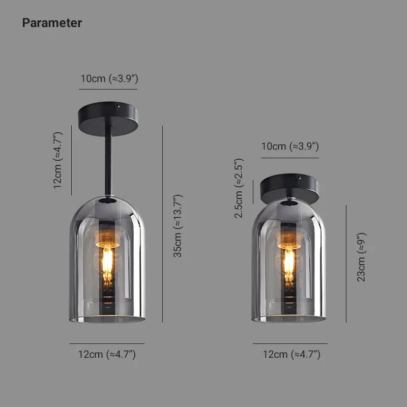 Kuturar Modern Cylinder Semi-Flush Mount Clear Glass Ceiling Light, Cognac/Grey