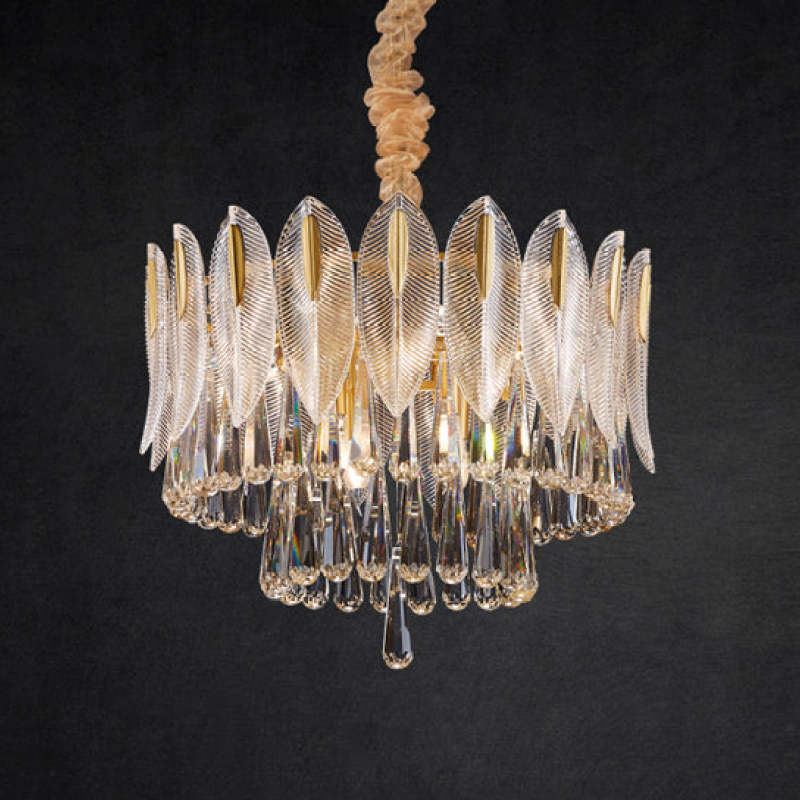 Jusaras Luxury Feather Crystal Chandelier, Living Room