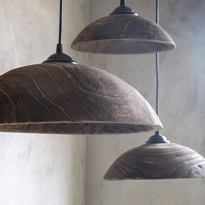 Netekud Modern LED Pendant Light Brown Wood Living Room Bedroom