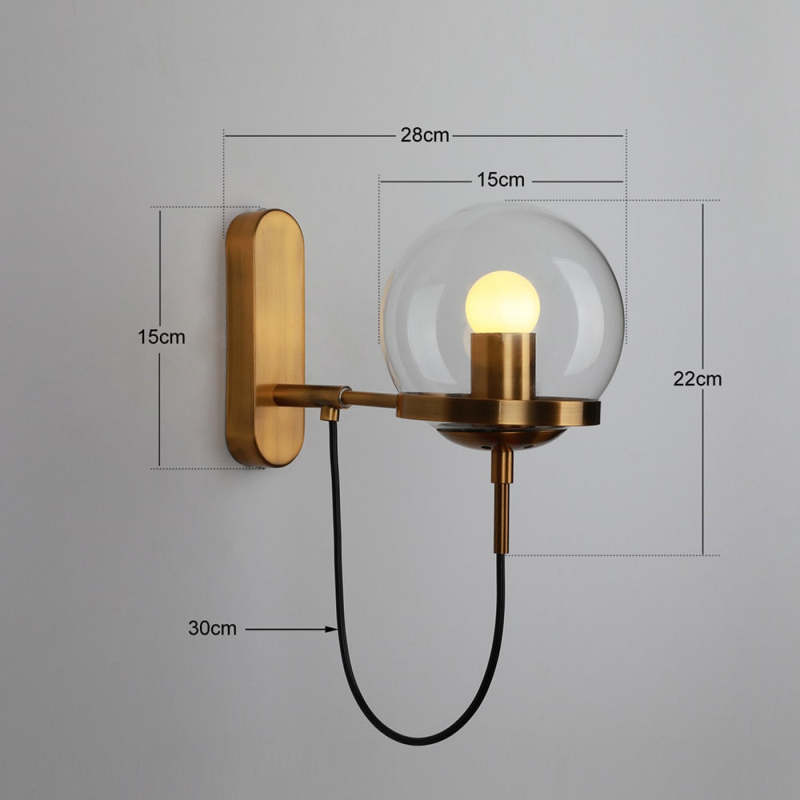 Hebotat Rustic Retro Glass Globe Wall Lamp, Black/Bronze