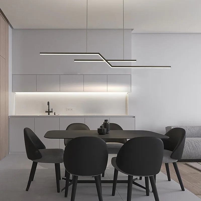 Valiner Parallel Fold Linear Pendant Light, Black/Gold, Living Room