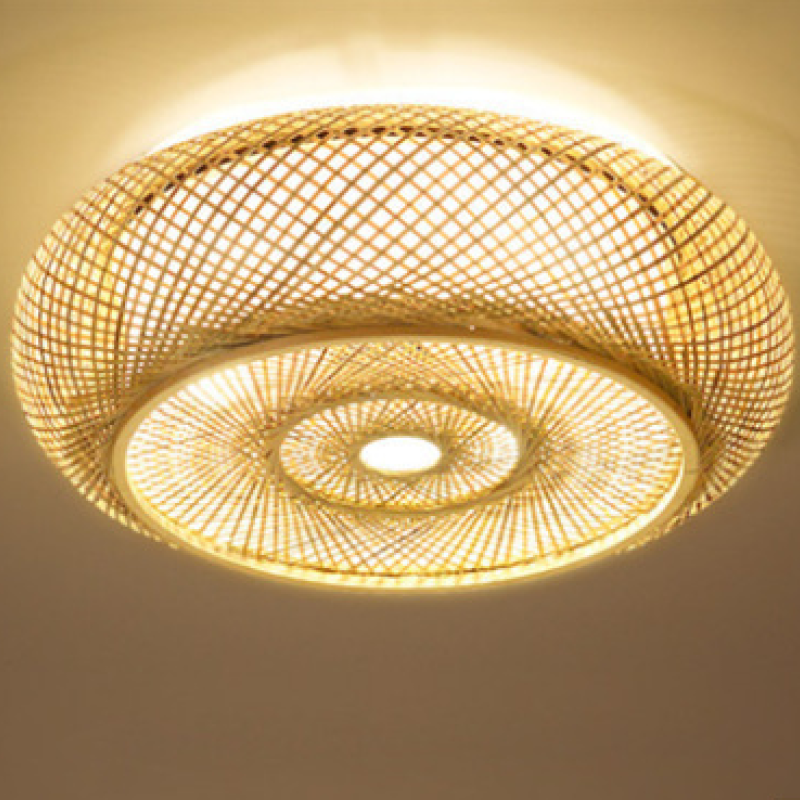 Revutot Rattan Woven Rustic LED Flush Mount Ceiling Light