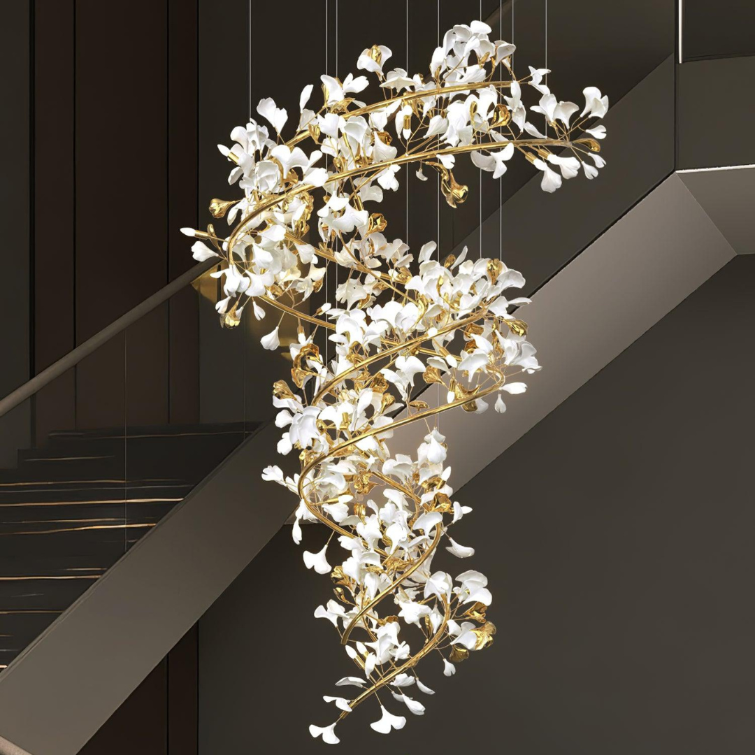 Hobisud Modern Gold Staircase Chandelier, Metal & Ceramic
