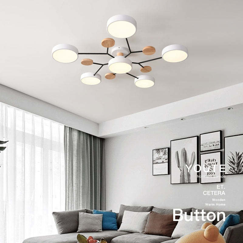 Cumalik Ceiling Light, Wood Round for Living Room
