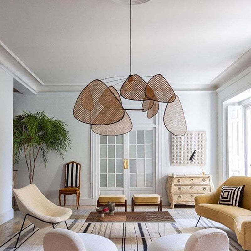 Borekus Pendant Light Leaf Grid, Rattan/Metal, Bedroom