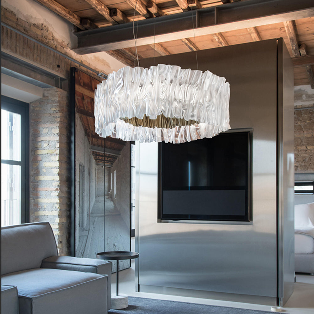 Bekepom Modern Luxury Pleated Pendant Light, Circle, /Stainless Steel