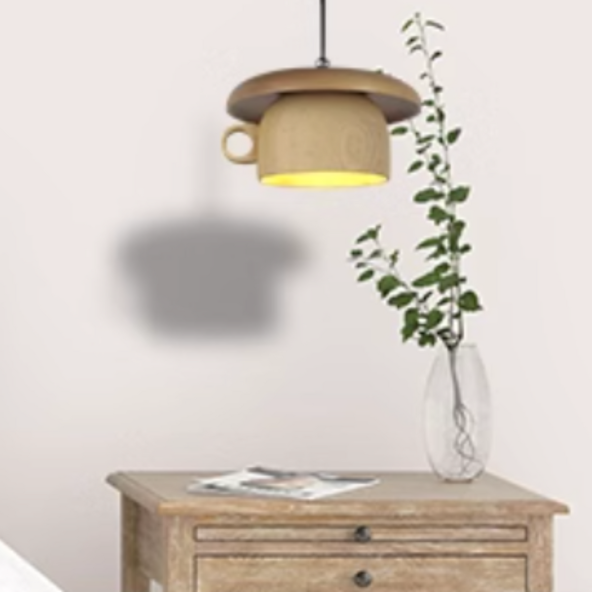 Buravise Vintage Wood Cup Pendant Light Bedroom