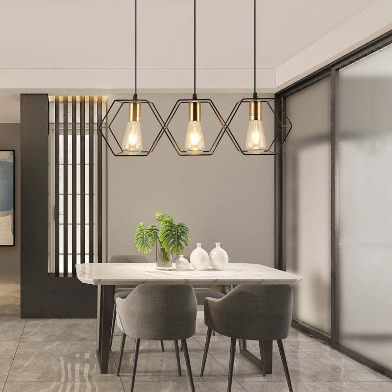 Vituduk Rustic Farmhouse Geometry 3/5 Light Pendant Light, Black