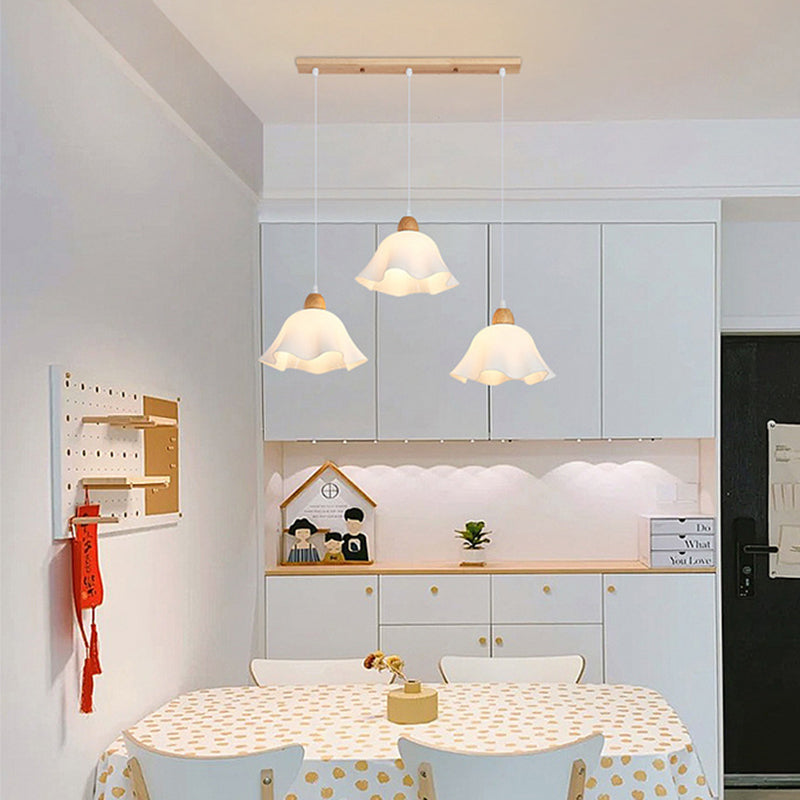 Holagon Minimalist Flower /Wood Pendant Light, White