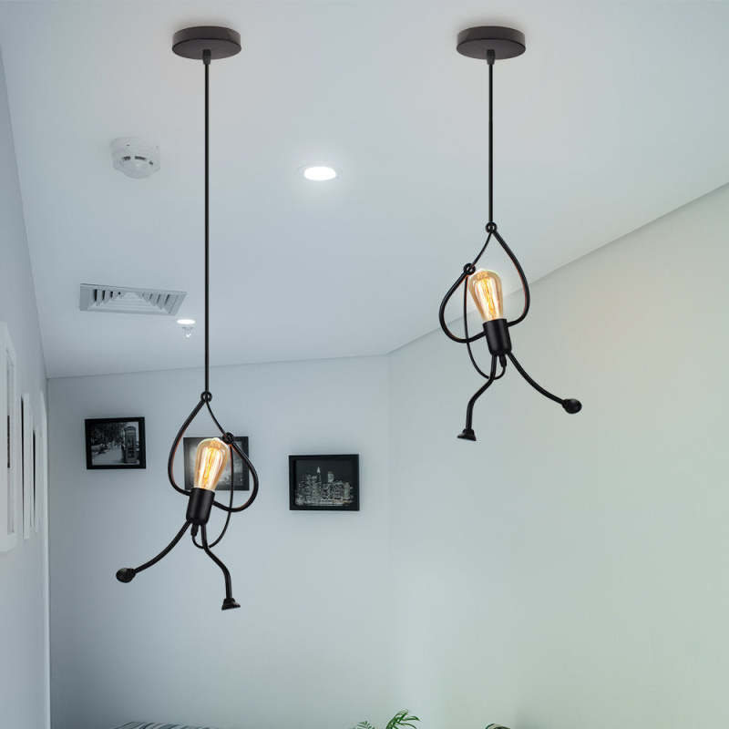 Esi Retro Modern Iron Man Pendant Light, Black-Neutral Decor