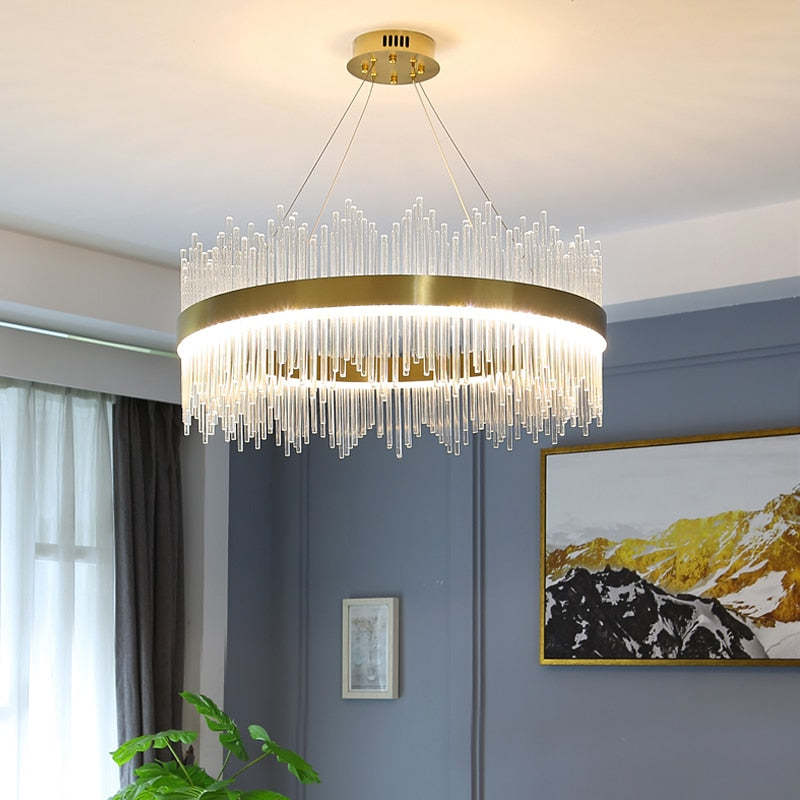 Pematud Modern Round/Rectangular Chain Chandelier, Gold