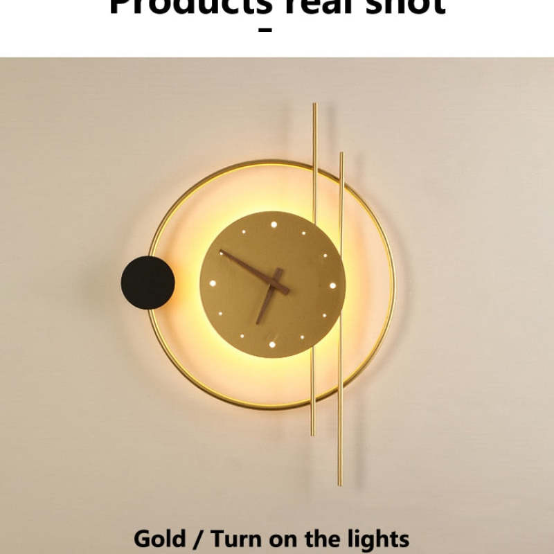 Posisan Wall Lamp Clock, Black & Gold