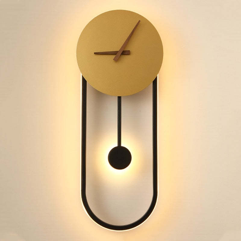 Luvudom Nordic Clock Wall Lamp, Gold & Black