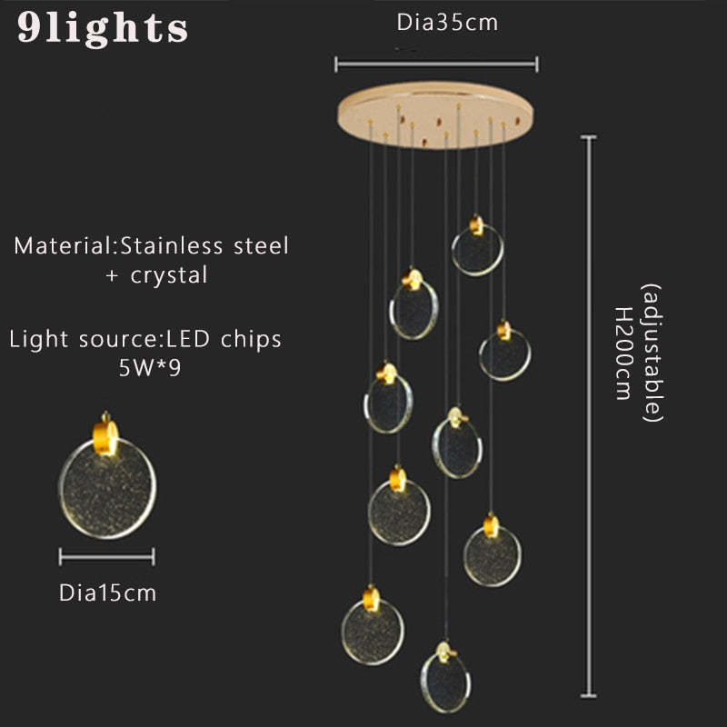 Devikir Luxury Circular Ripple Round Crystal Golden Chandelier