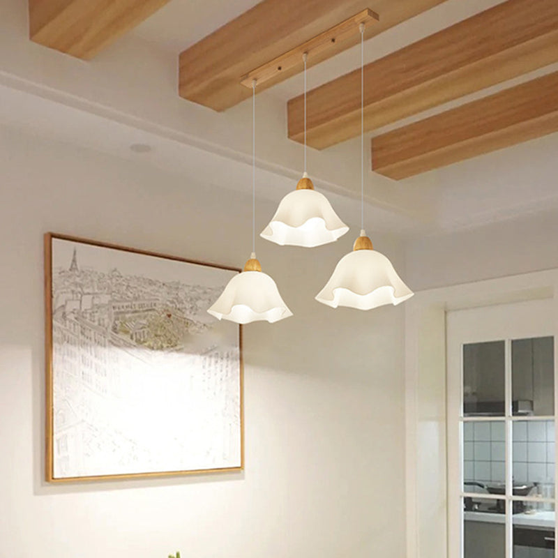 Holagon Minimalist Flower /Wood Pendant Light, White