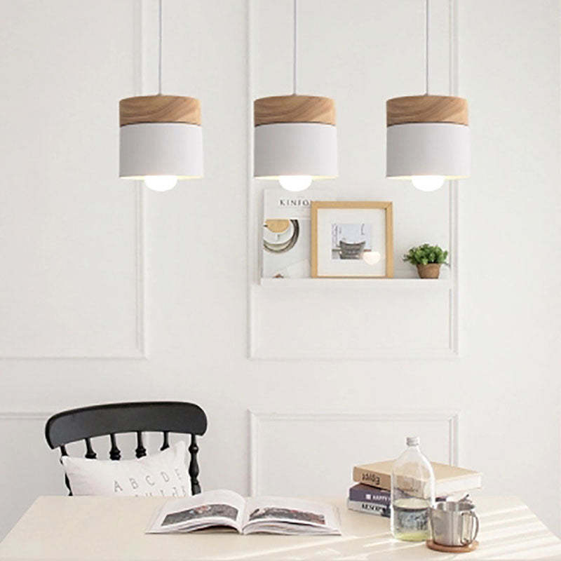 Moturos Modern Can Shape Metal/Wood Pendant Light