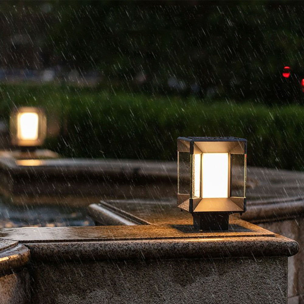 Piluger Modern Rectangular Metal Glass Outdoor Lamp, Black/Black-Gold