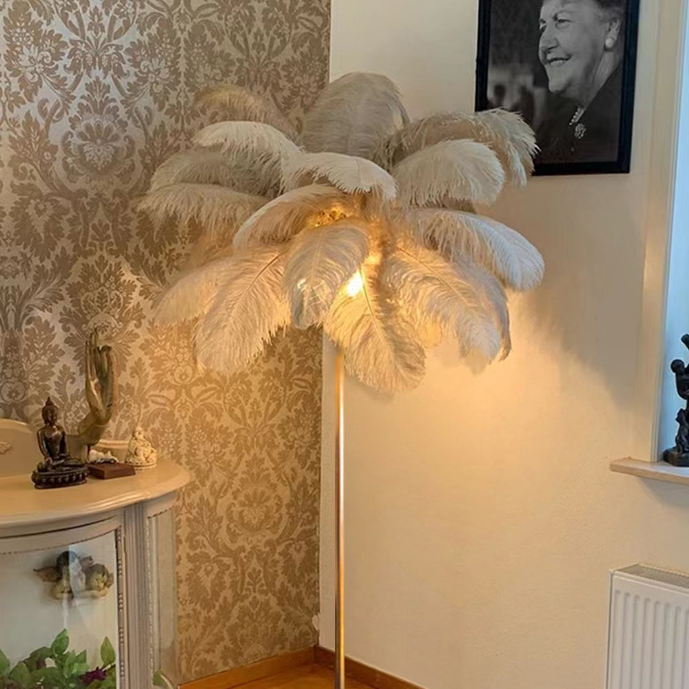 Tutigod Modern Natural Ostrich Feather Gold-plated Floor Lamp
