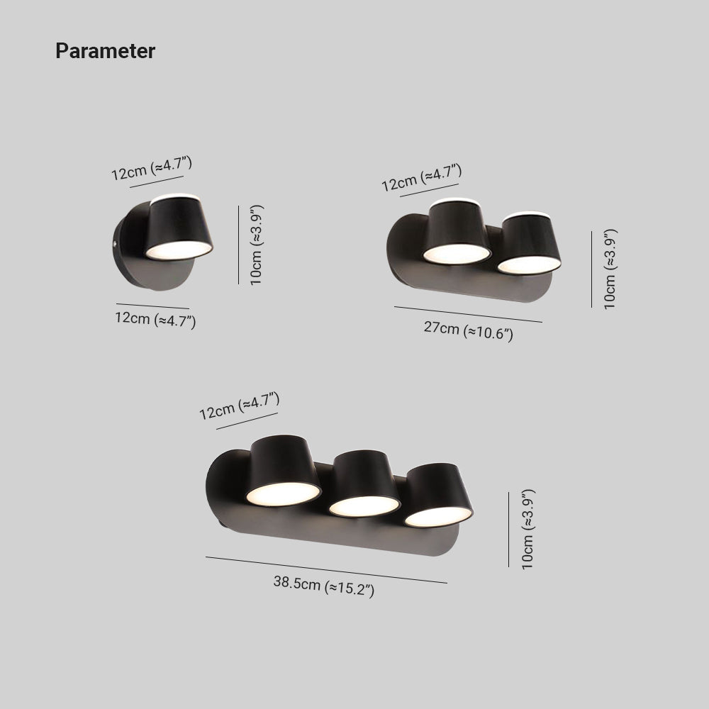 Senolot Modern Cylindrical Metal Mirror Front Wall Lamp, Black