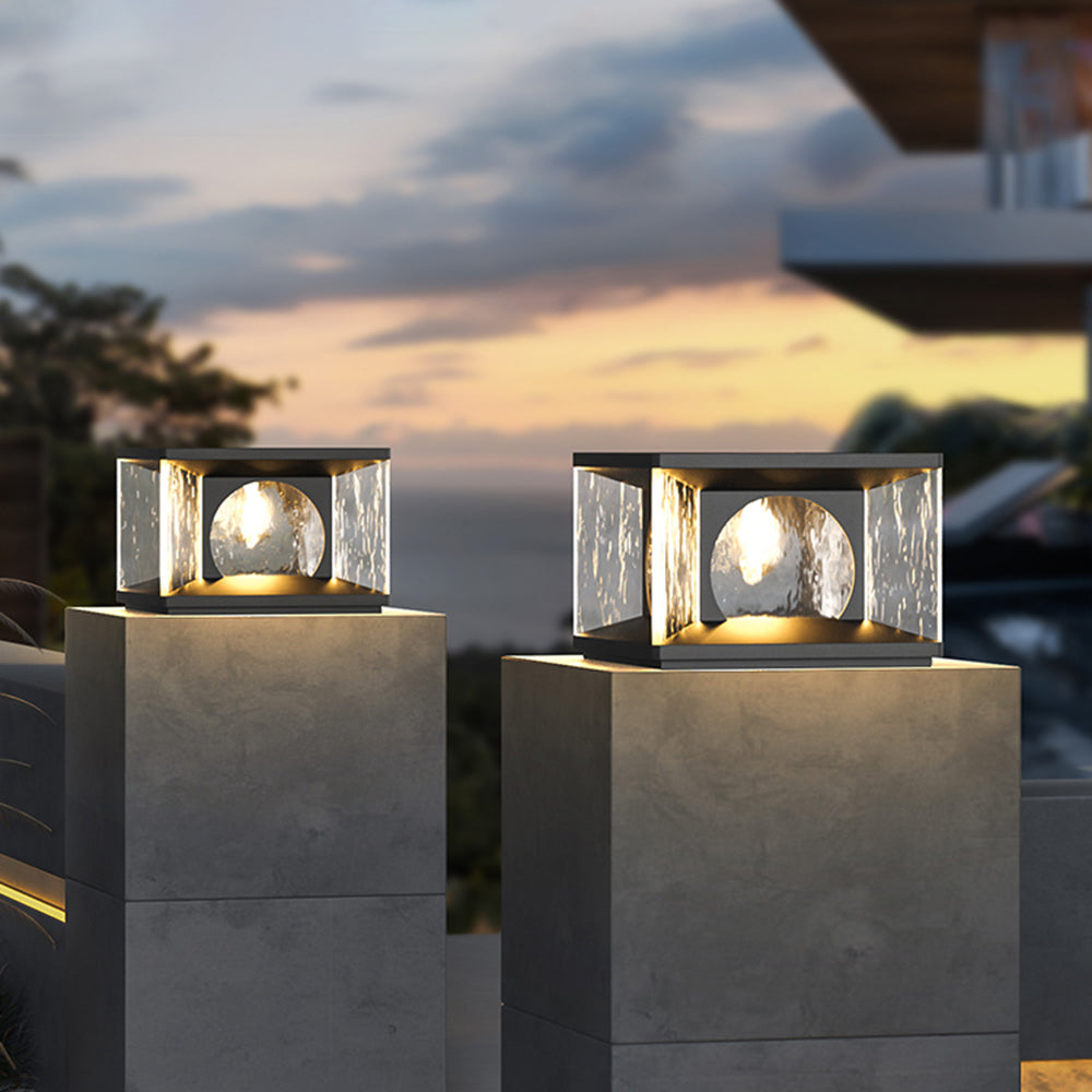 Girunan Modern Transparent Rectangular Metal Glass Outdoor Floor Lamp, Black