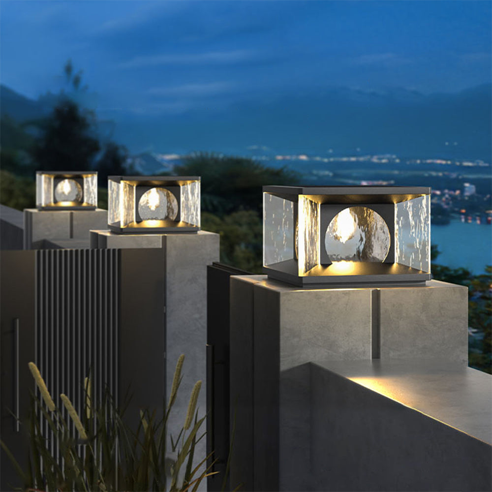 Girunan Modern Transparent Rectangular Metal Glass Outdoor Floor Lamp, Black